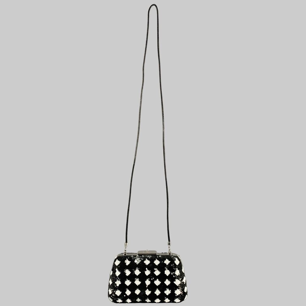 BALENCIAGA Black White Sequined Evening Handbag - Picture 2 of 6